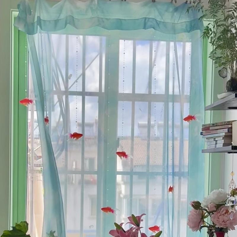 Curtain Sheer Voile - Açık Mavi Katı Şeffaf Vual Pencere