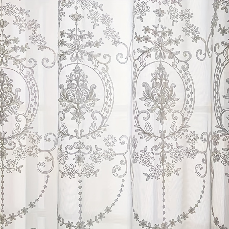 Curtain Sheer Voile - 1 adet Beyaz İşlemeli Sırf Perde