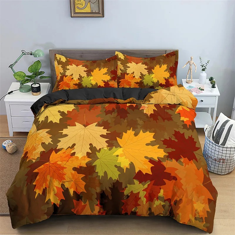 Bed Sheet Microfiber - Akçaağaç Yaprakları Nevresim Sonbahar Tema Yatak
