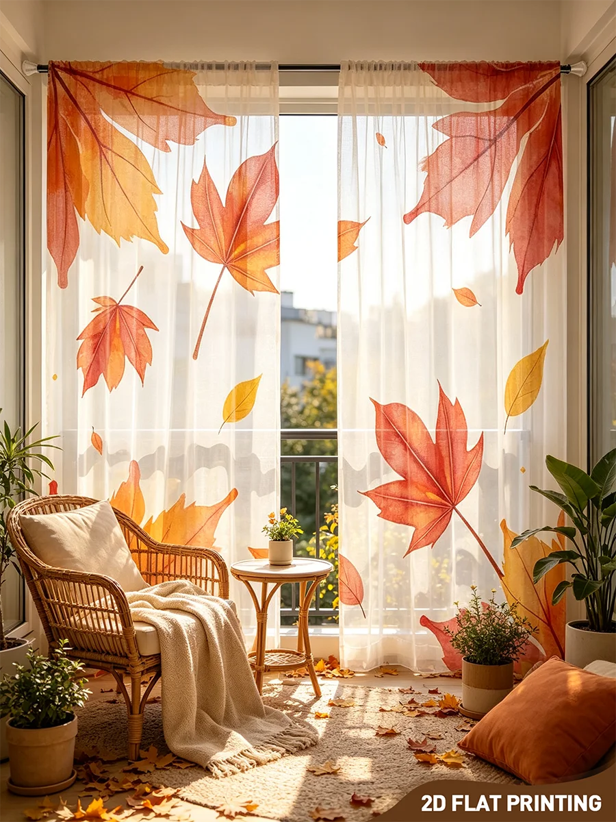 Curtain Sheer Voile - 2 Adet Dijital Baskı Şeffaf Perde,