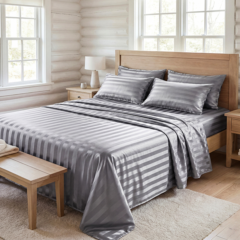 Silk Sheet Set - Kırışmaz Çizgili Saten Çarşaf Seti, Serinletici