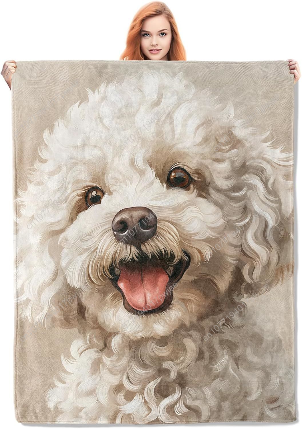 Home Of Textiles - Neşeli Kaniş Portre Battaniyesi Gerçekçi Köpek