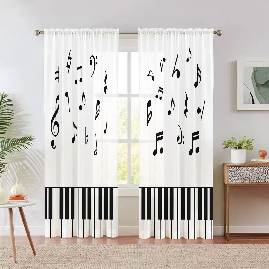 Curtain Sheer Voile - 2 Adet Dijital Baskı Şeffaf Perde,