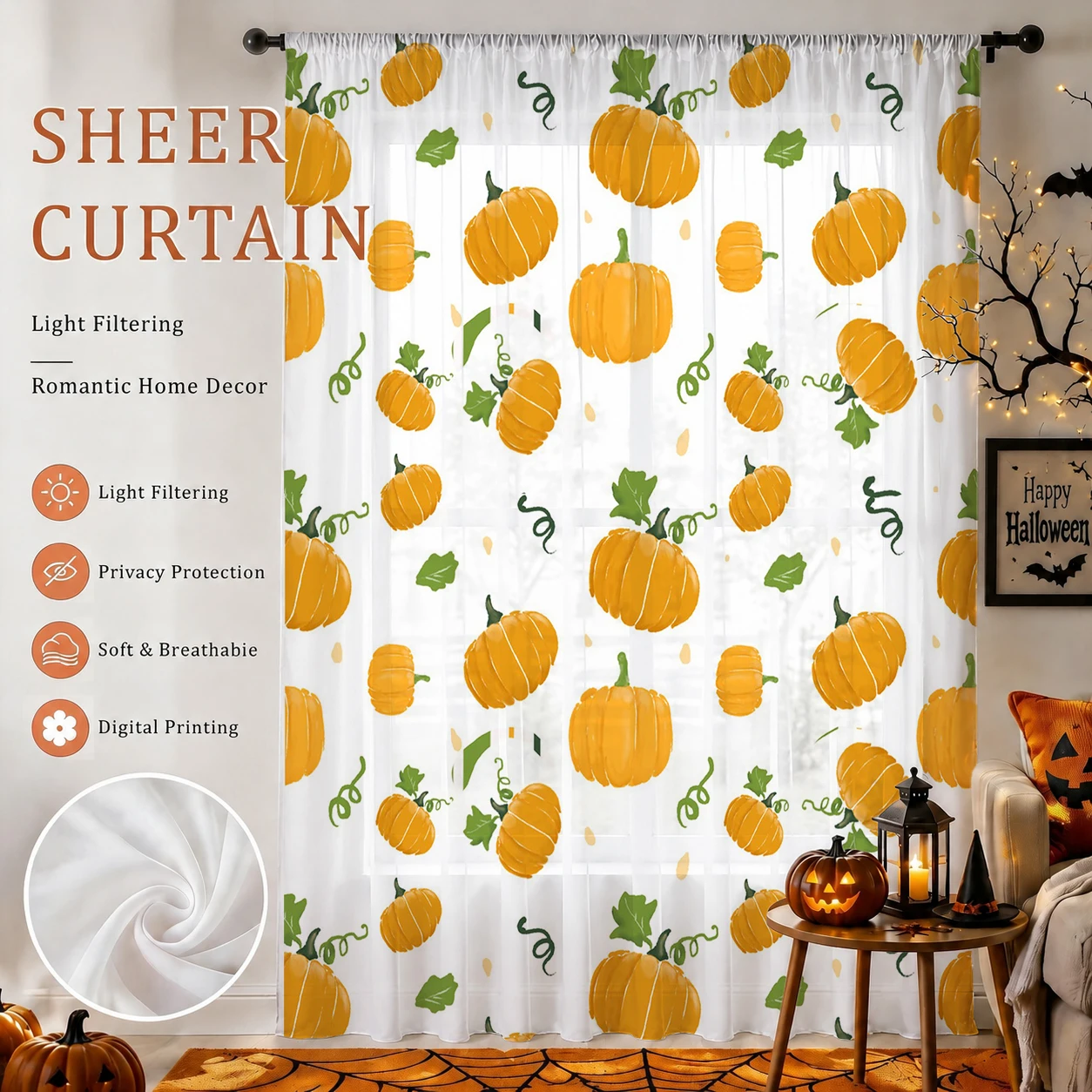 Curtain Sheer Voile - Cadılar Bayramı Şeffaf Perde Çubuğu Cepli