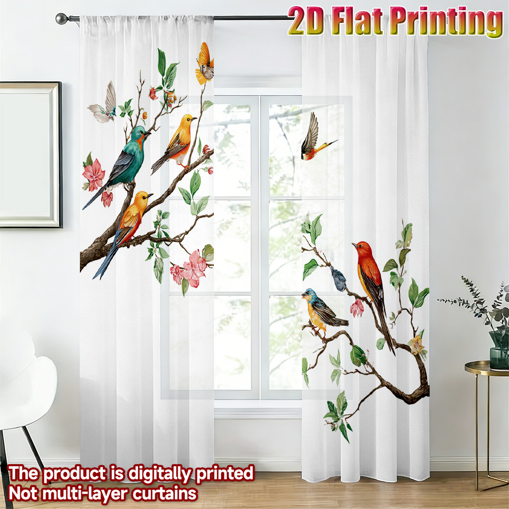 2 Adet Renkli Kuş Desenli Şeff - Curtain Sheer Voile incelemesi ve fiyatı
