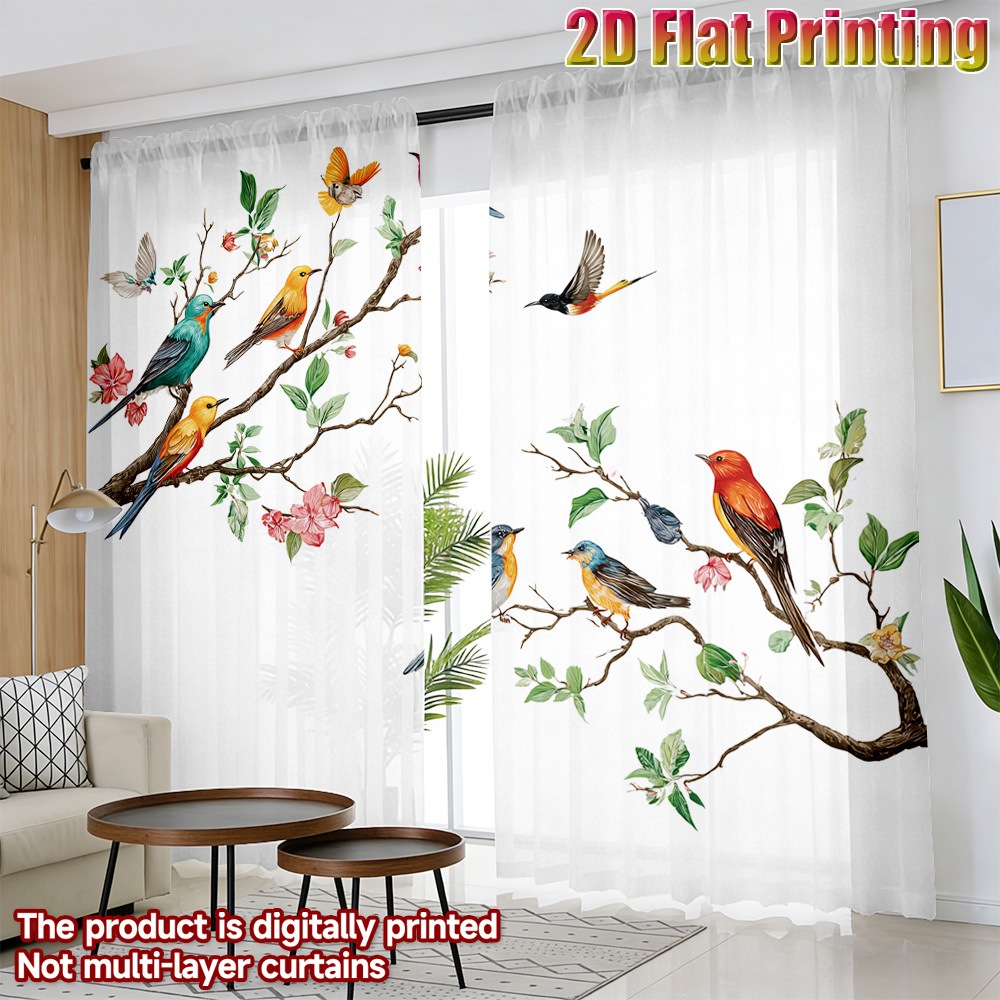 2 Adet Renkli Kuş Desenli Şeff - Curtain Sheer Voile incelemesi ve fiyatı